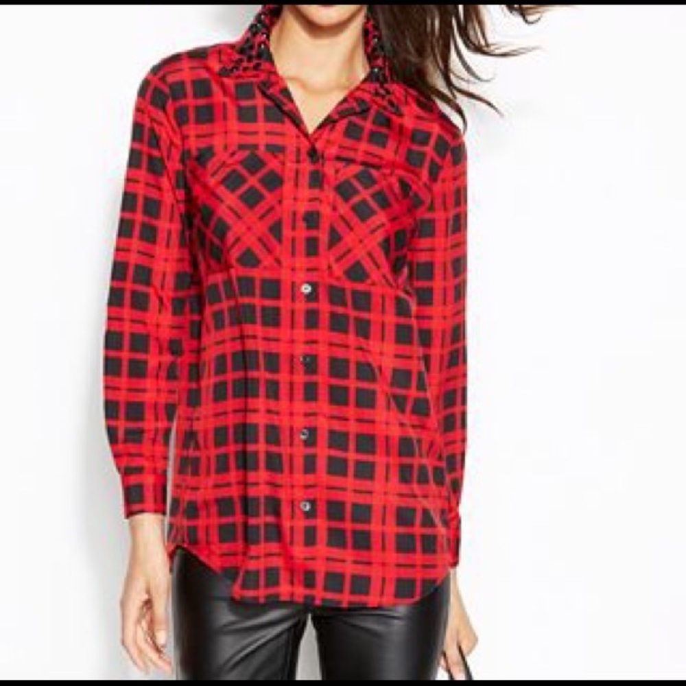 Michael Kors red plaid blouse ❤️